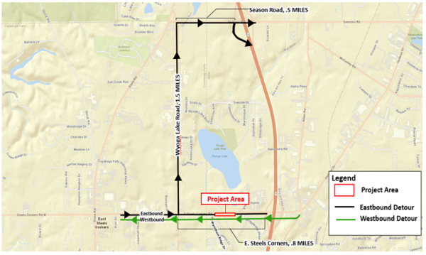 Image of Steels Corners Bridge Repair Detour Route Map title=