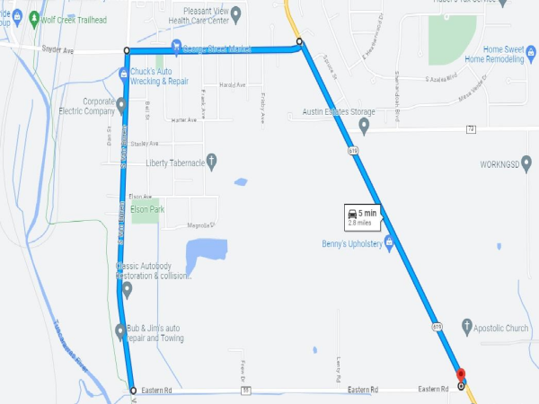 Eastern Road Closure Detour Route 09/26/2023