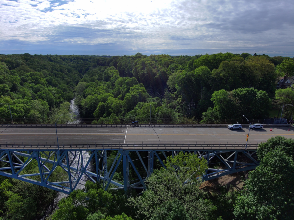 Image of Congresswoman Sykes, Mayor Malik, County Executive Shapiro, Mayor Walters, and County Engineer Brubaker on the High Level Bridge after being presented two checks totaling $9.1 Million that will be used for the funding of the High Level Bridge Design. title=